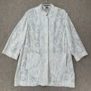 Scott Taylor Blouse Womens‎ 1X White Floral Semi Sheer Textured Top Beach